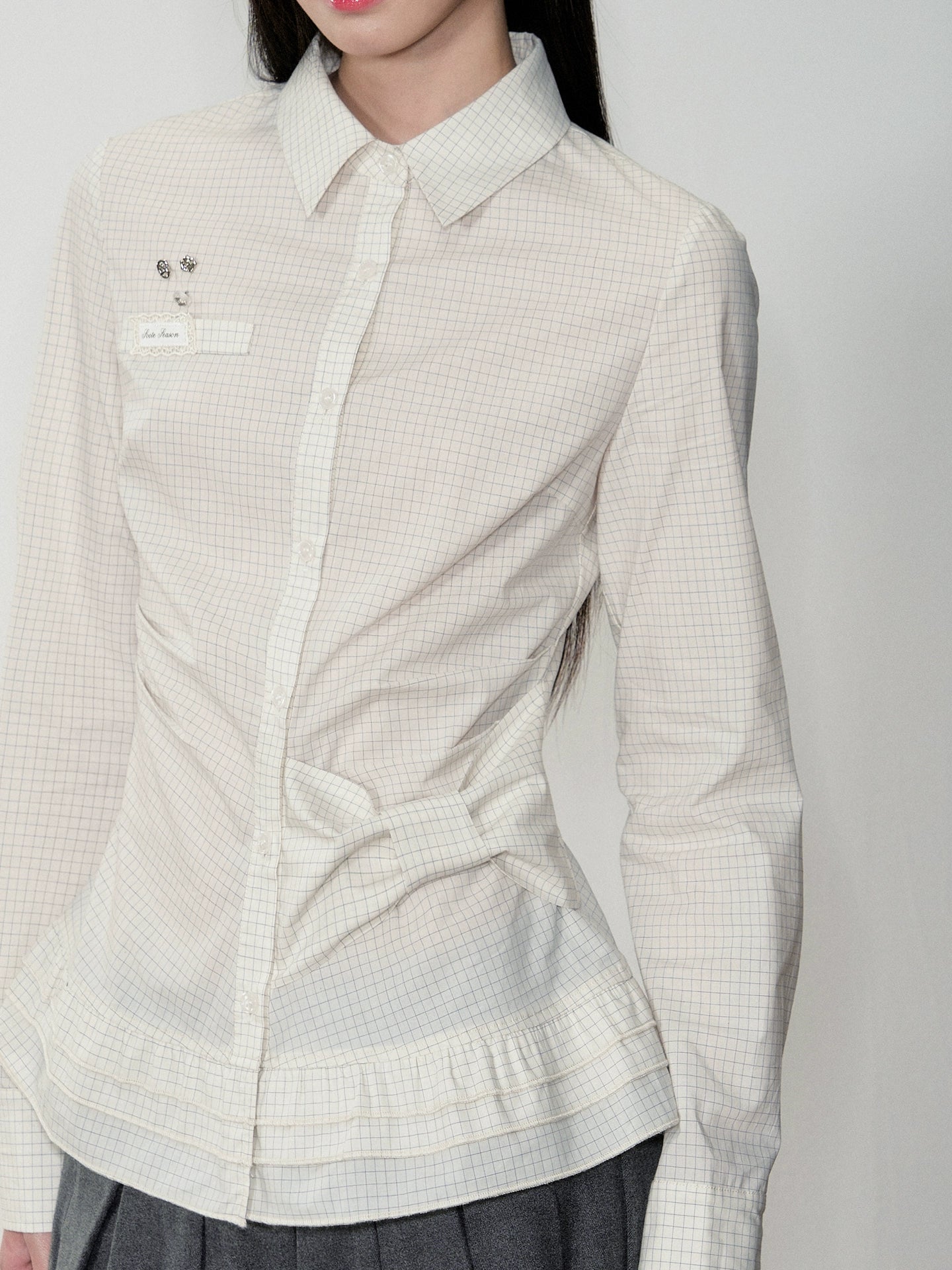 Khaki &amp; White Vintage Plaid Blouse