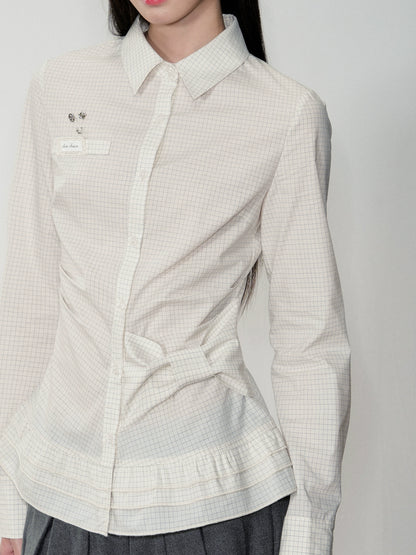 Khaki &amp; White Vintage Plaid Blouse