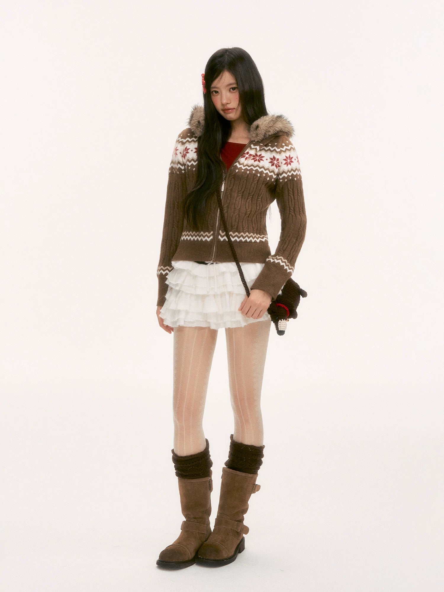 Brown Fair Isle Hooded Cardigan