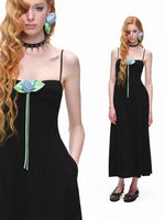 Black Corset A-Line Midi Dress