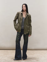 Mud-Blue Contrast-Stitch Flare Jeans