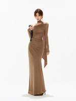 Braid Mesh One-Shoulder Maxi Dress