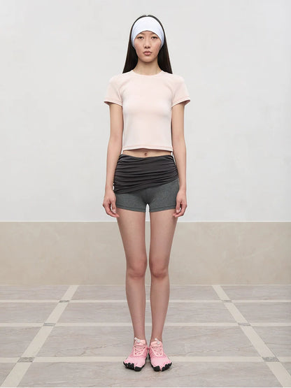 Color-Blocked and Pleated Low-Waist Shorts