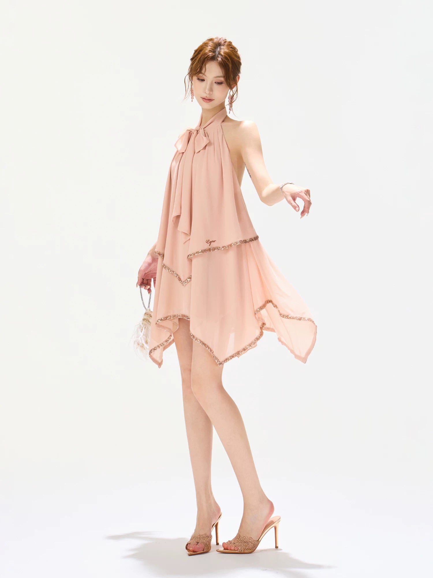 Light Pink Crystal Satin Dress