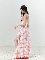Contrast Plaid Ruffle Hem Tie Dress
