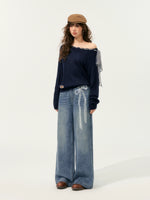 Lace Printed Wide-Leg Jeans