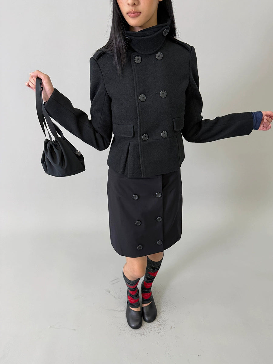 Wool-Blend Buttoned Structured Short Jacket