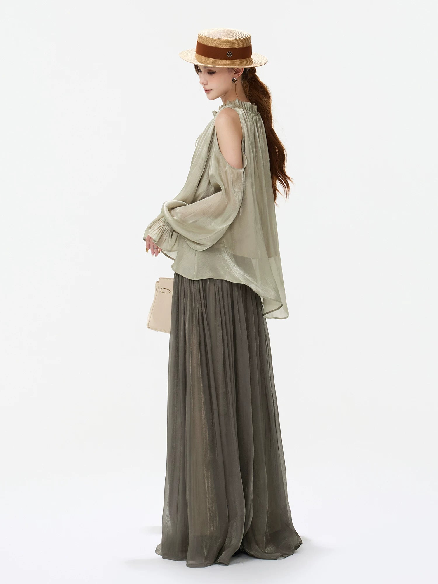Off-Shoulder Chiffon Blouse