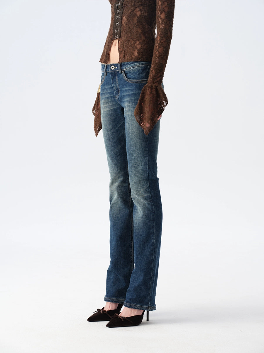Vintage Wash Whisker Slim Straight Jeans