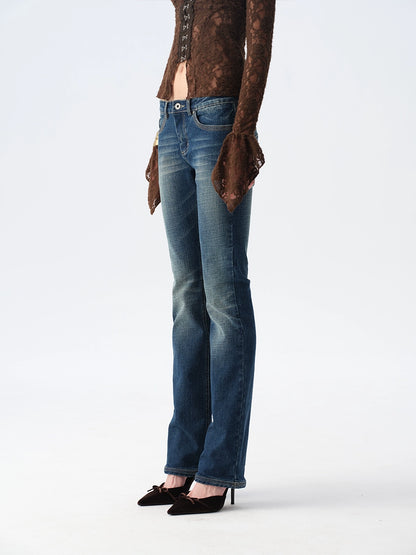 Vintage Wash Whisker Slim Straight Jeans