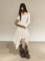 Lace Panel Irregular A-Line Skirt