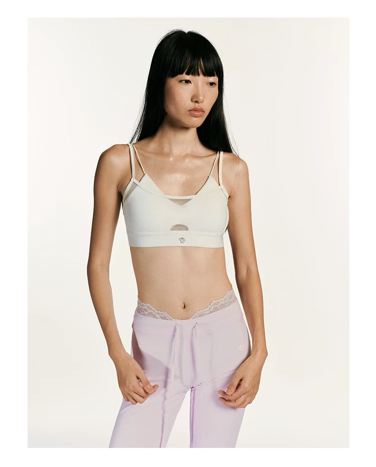 Mesh Cutout Layered Triangle Bra