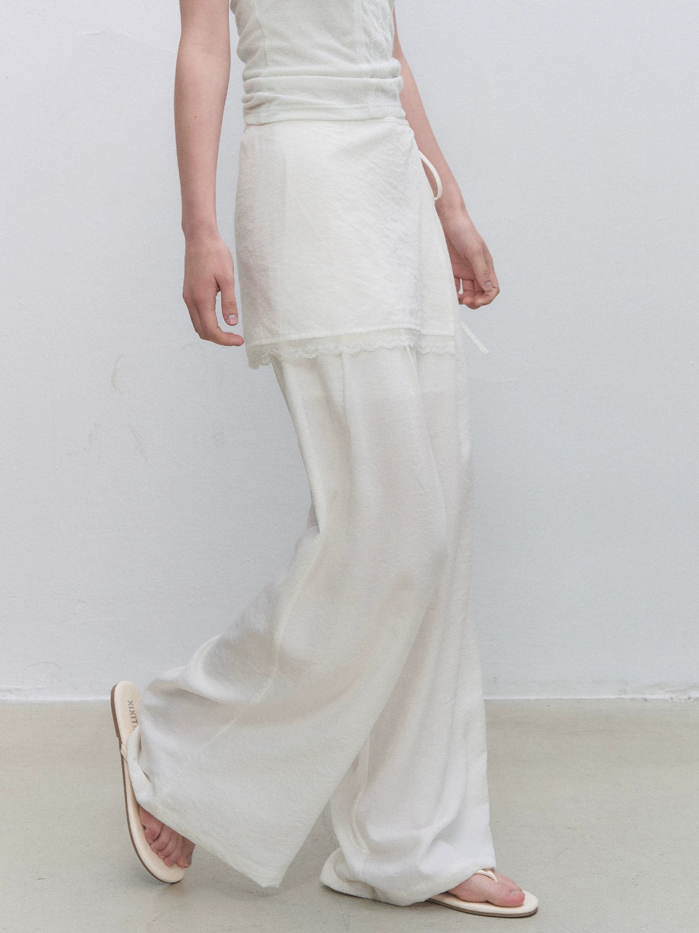 White Lace Overlay Wide Pants