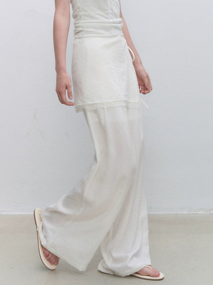 White Lace Overlay Wide Pants