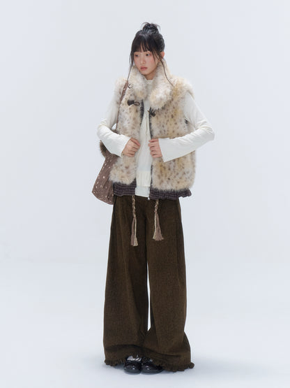 Reversible Leopard Trim Faux Fur Vest