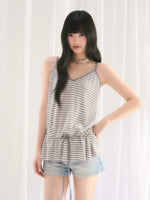 Gray Stripe Drawstring Top
