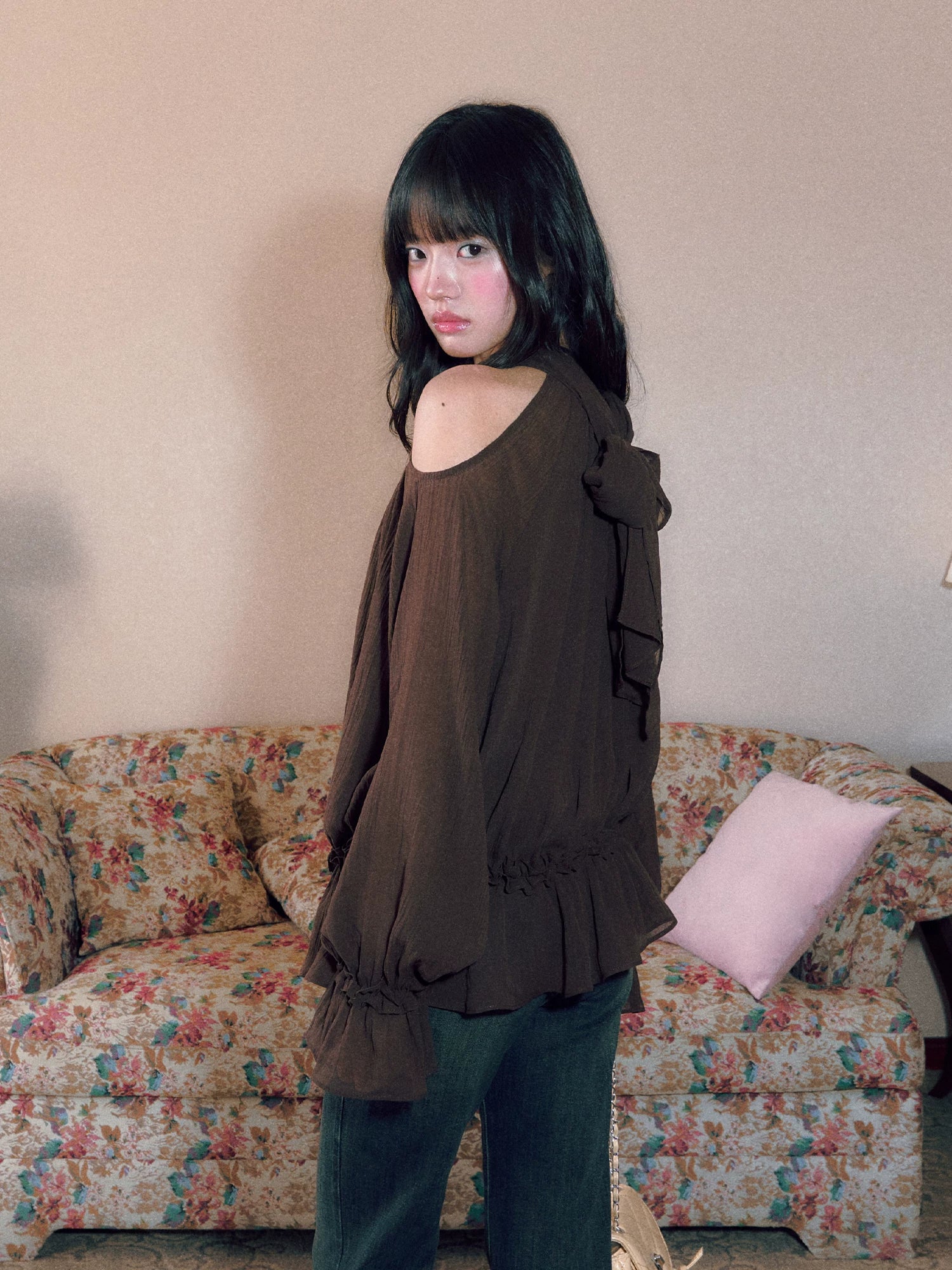 Halter Ruffle Chiffon Blouse