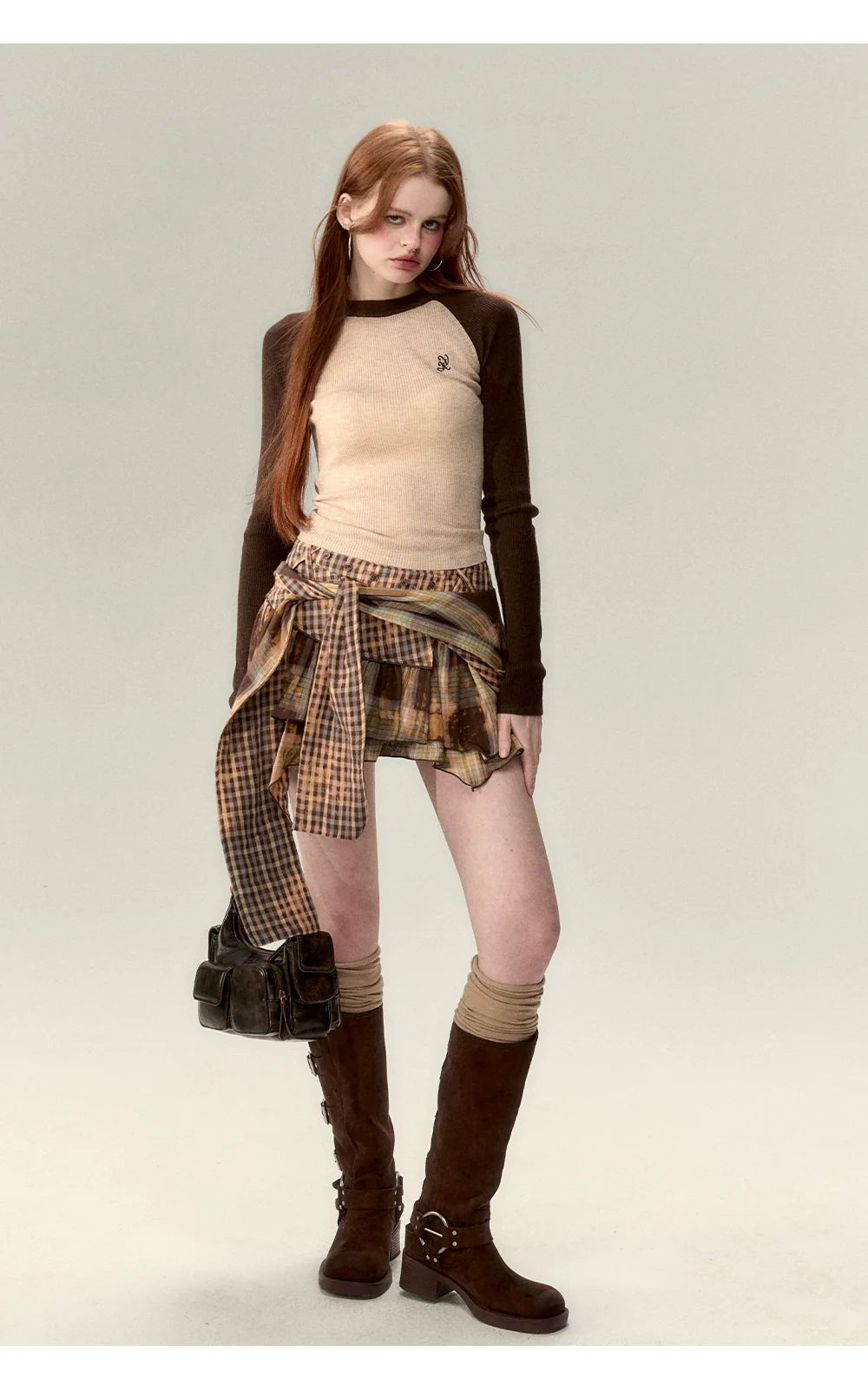 Apricot &amp; Coffee Wool Knit Sweater
