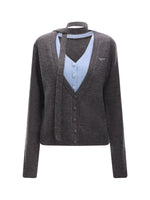 Contrast V-Neck Faux Layer Knit