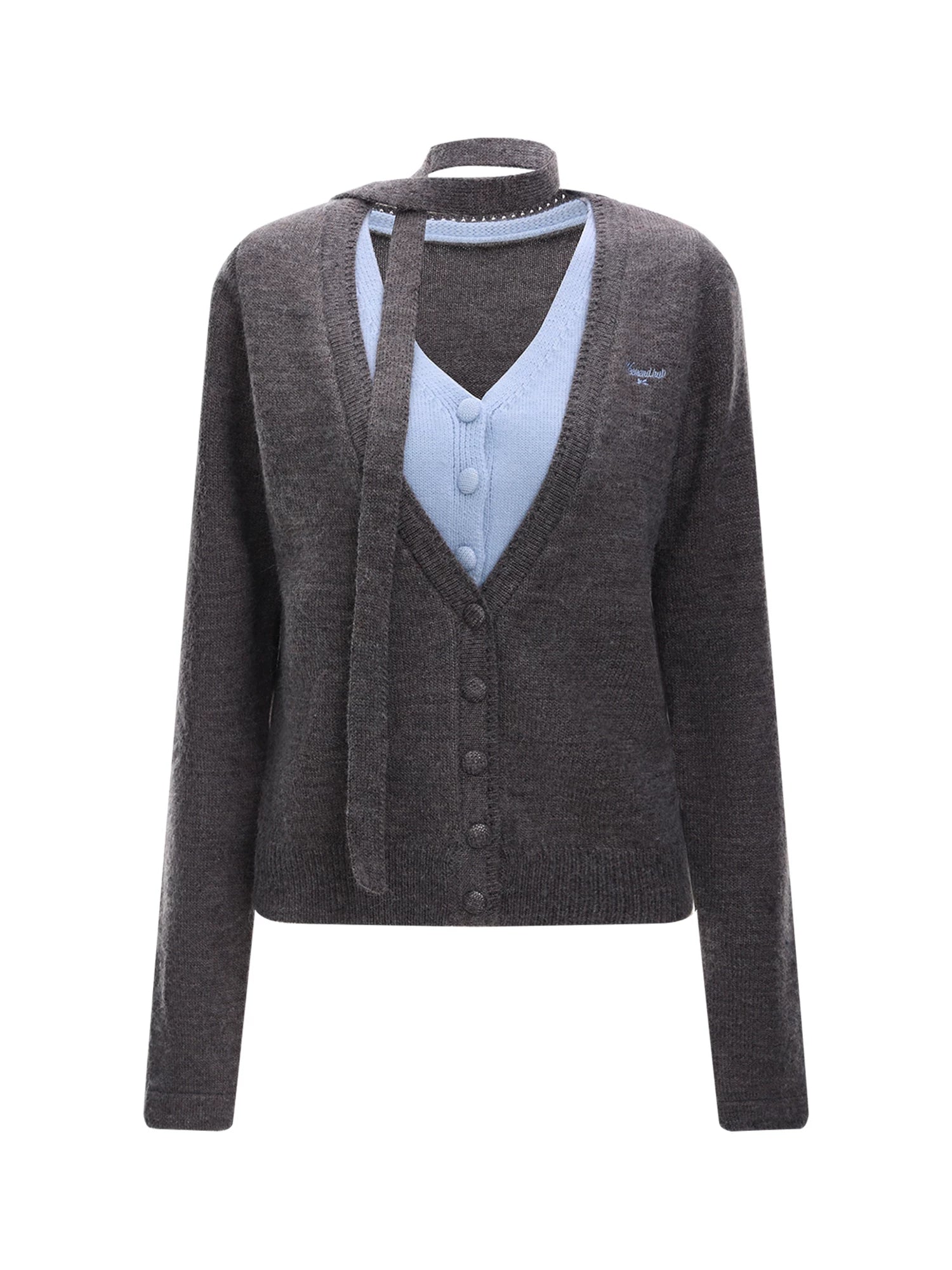 Contrast V-Neck Faux Layer Knit