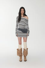 Fair Isle Off-Shoulder Jacquard Knit Dress