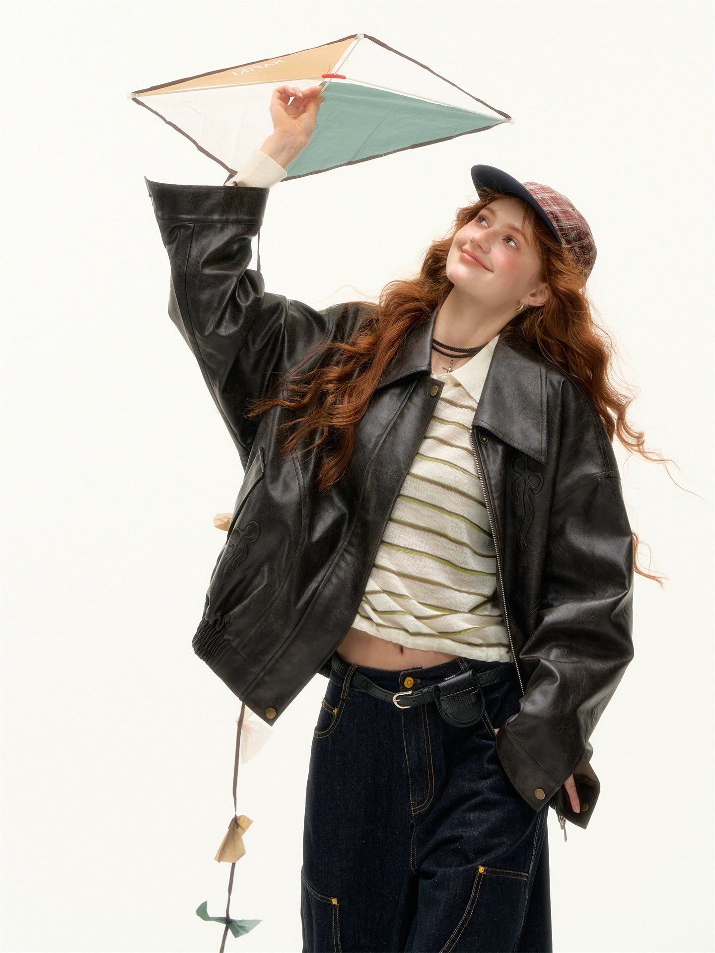 Vintage Bow Embossed Leather Jacket