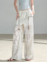 White Lace Hollow Wide Leg Pants