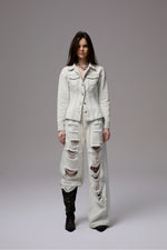 Distressed White Structured Denim Jacket