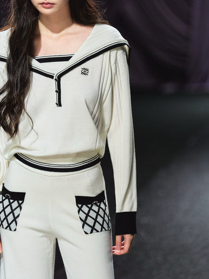 Sailor-Collar Knit Two-Piece Set