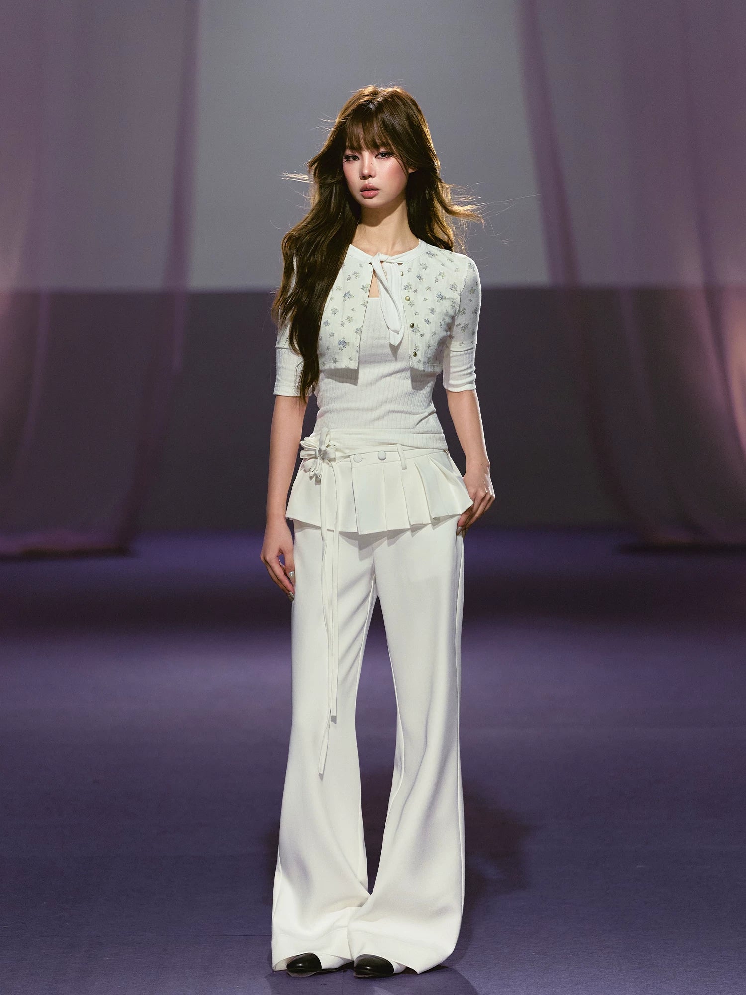 Layered Pleated Panel Straight Pants