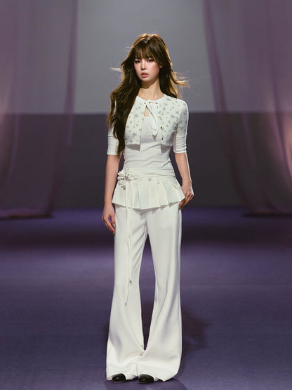 Layered Pleated Panel Straight Pants