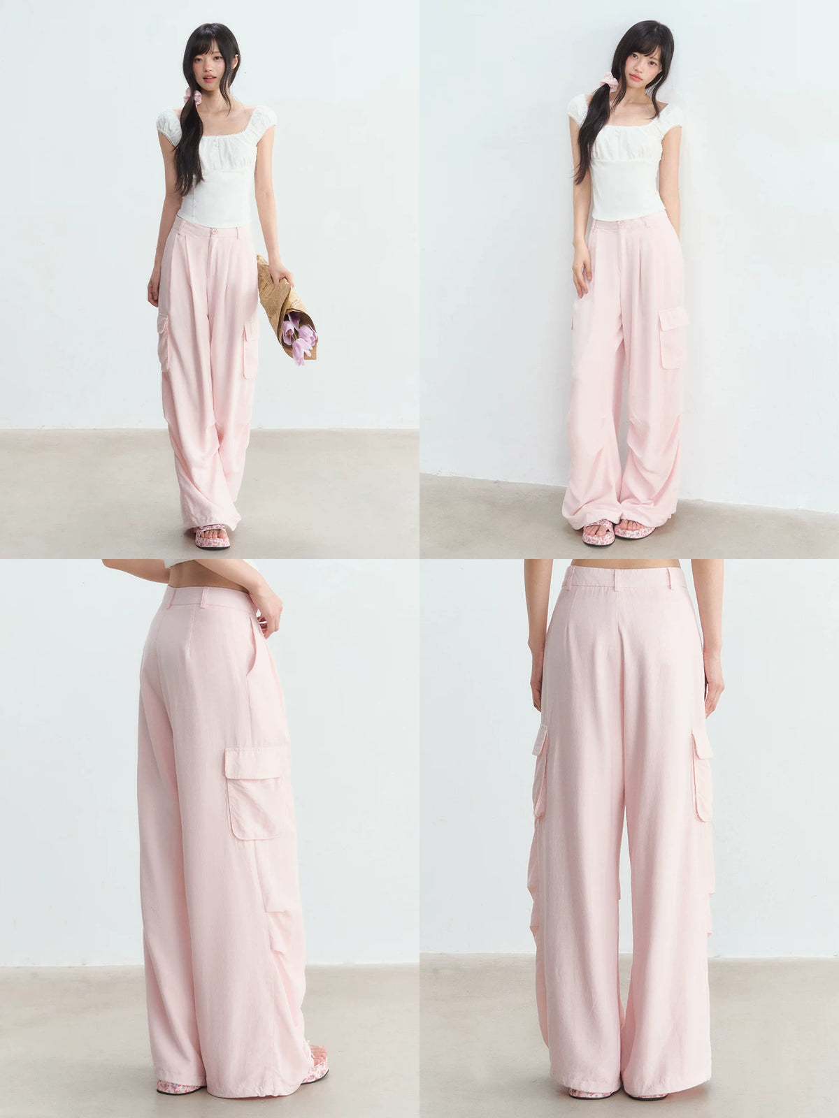 Pink Utility Wide-Leg Pants