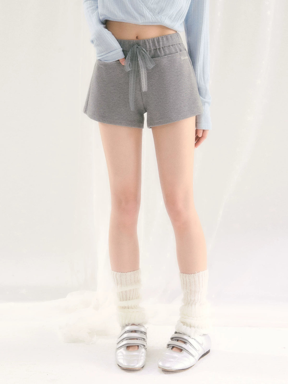 Gray Lace Tie Shorts