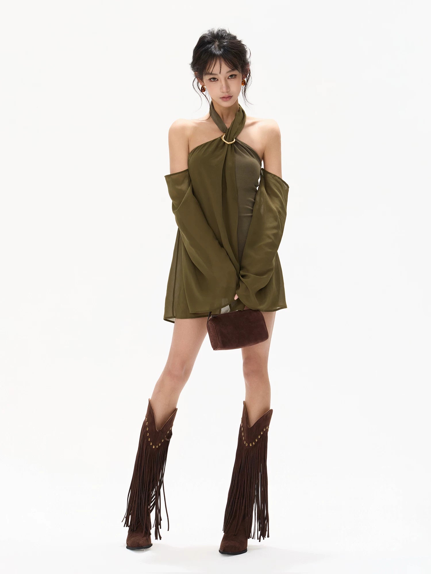 Green Halter Chiffon Dress