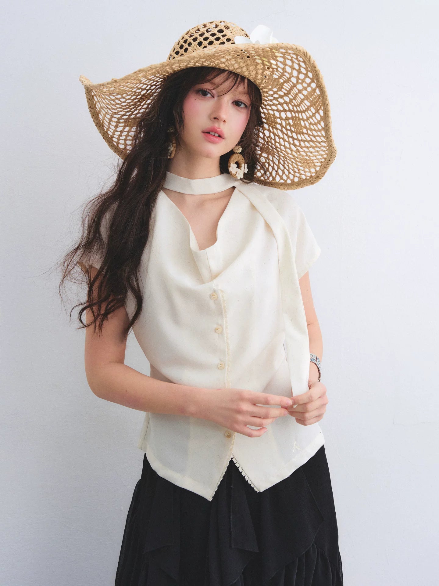 Lace Trim Draped Blouse