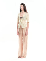 Ruched Tie Lace Trim Shirt