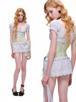 Jacquard Puff Sleeve Crop Top