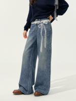Lace Printed Wide-Leg Jeans