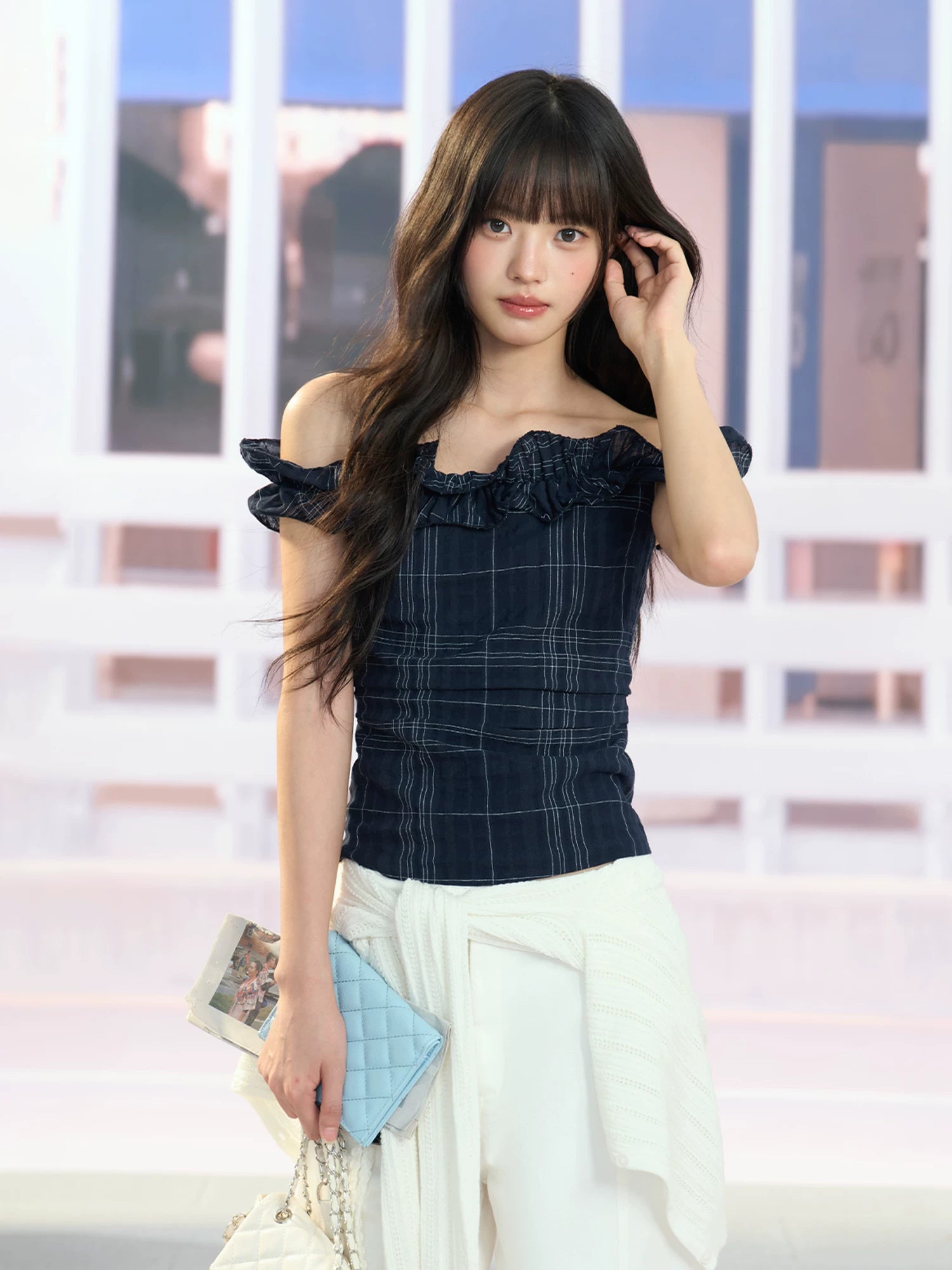 Plaid Off Shoulder Top