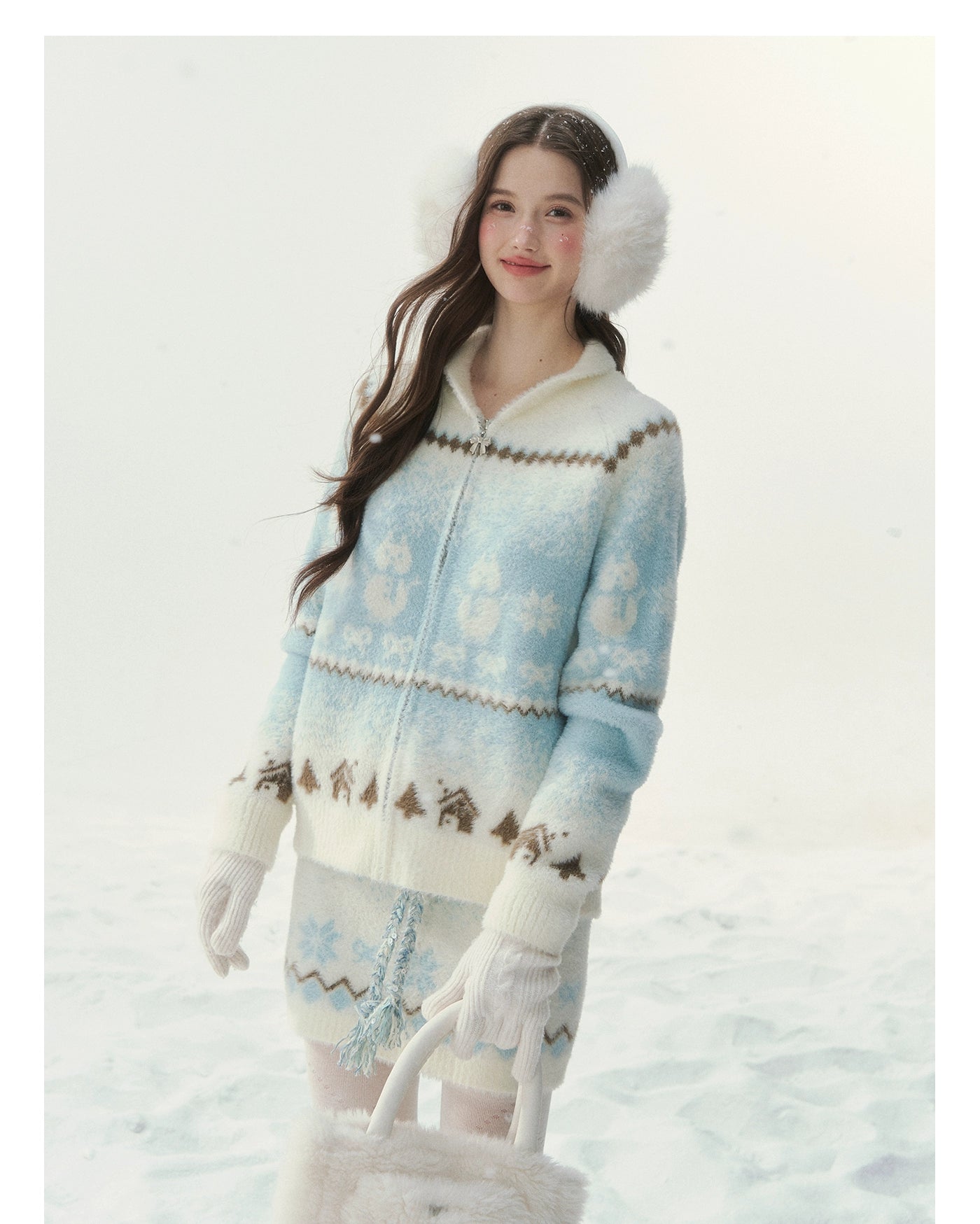 "Snowfall Minka" Fair Isle Mink Knit Sweater &amp; Skirt Set