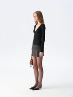 Ruched Low-Neck Knit Top