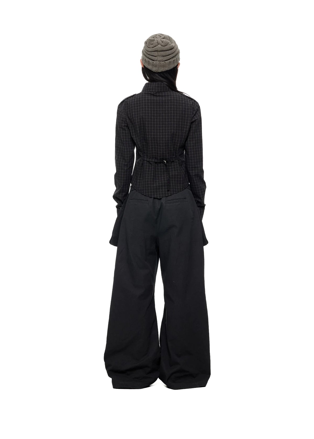 Black Plaid Stand Collar Shirt