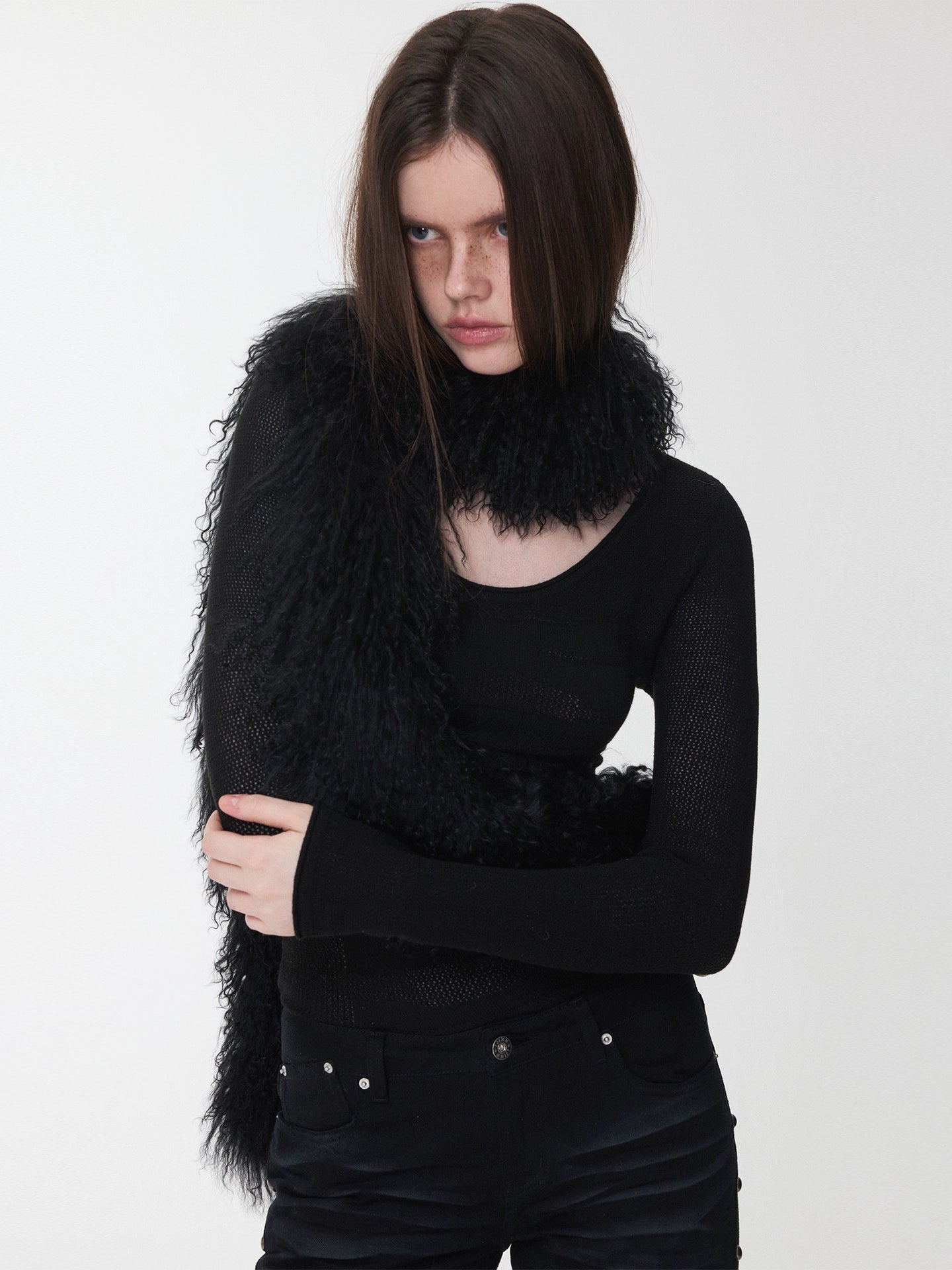 Crewneck Textured Open-Knit Wool Sweater