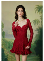 Laura Lace Waist-Cinched Long Sleeve Dress