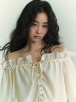 Off-Shoulder Tie Lantern Sleeve Shirt