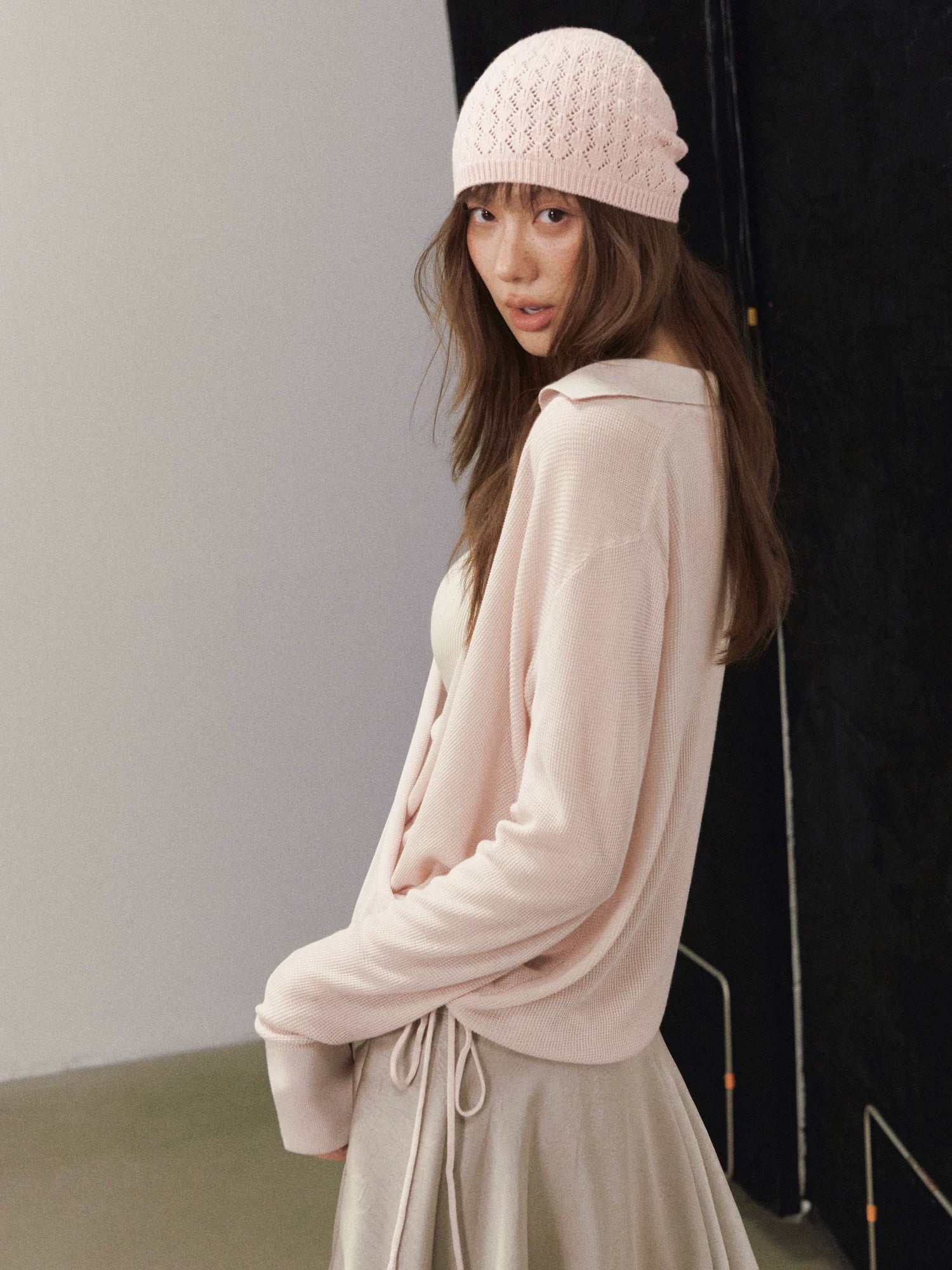 Silk Cross V-neck Knit Top