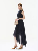 Navy Asymmetric Mock Neck Dress