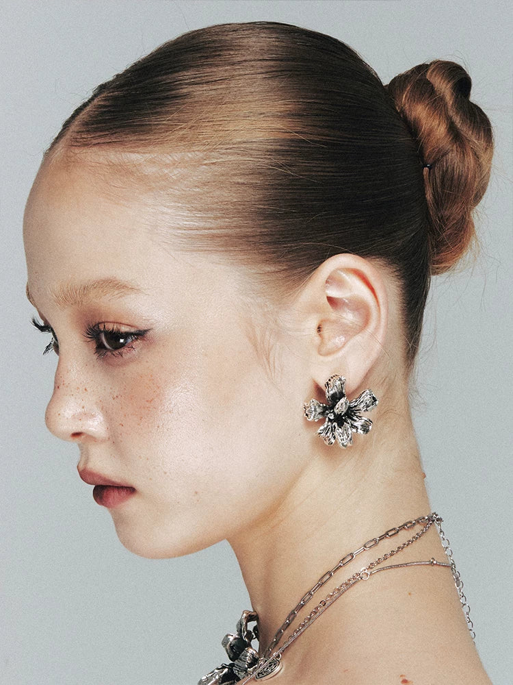 Metal Floral Stud Earrings