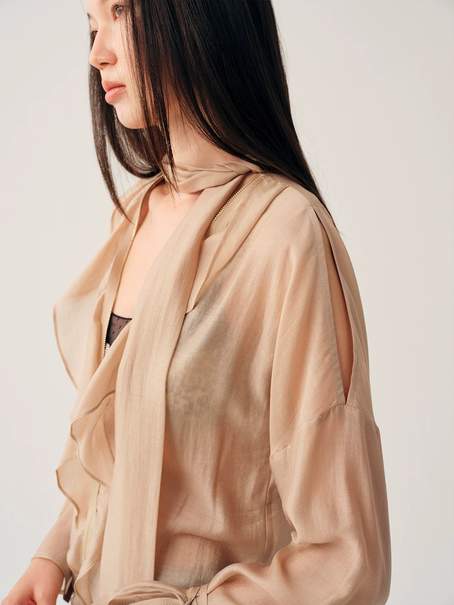 Champagne Cutout Zip Shirt