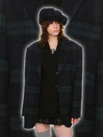 Oversized Green Plaid Woolen Blazer